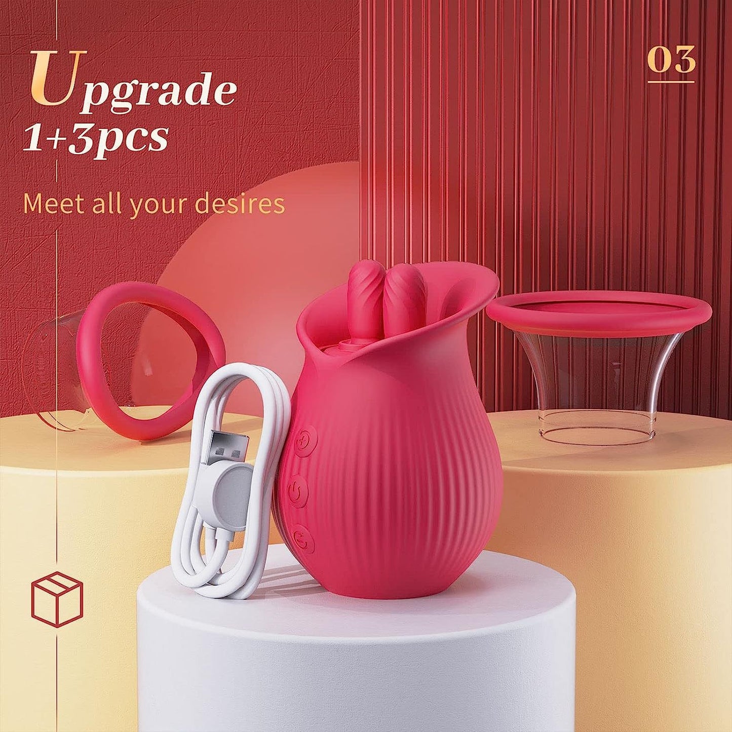 Rose sucking vibrator: 7 sucking+10 licking+360 ° licking vibration, detachable cup