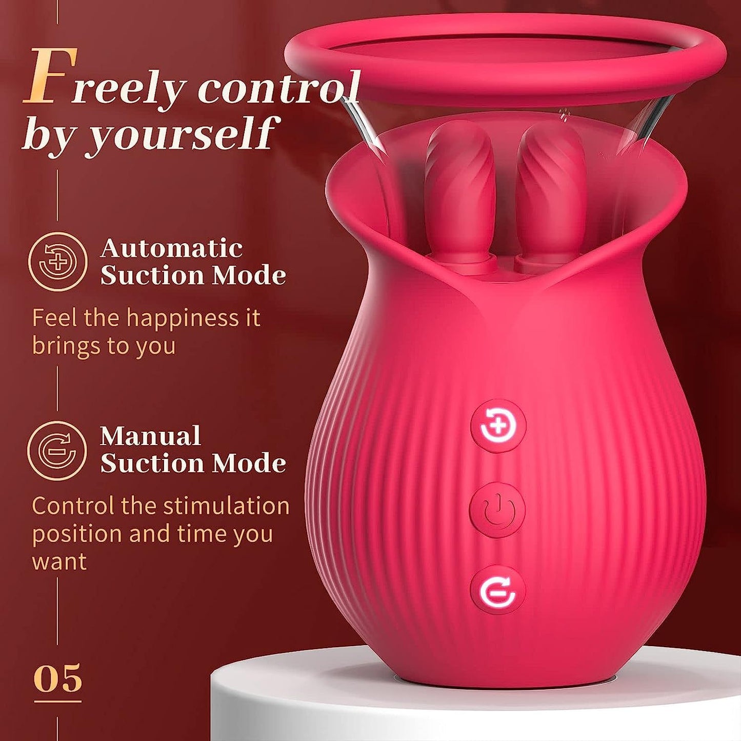 Rose sucking vibrator: 7 sucking+10 licking+360 ° licking vibration, detachable cup