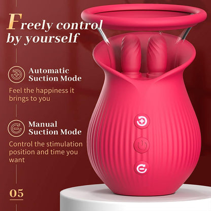 Rose sucking vibrator: 7 sucking+10 licking+360 ° licking vibration, detachable cup