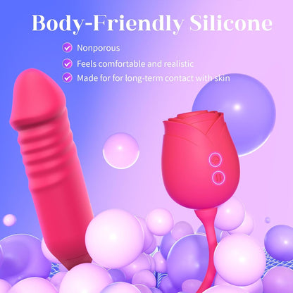 Rose Dual-Head Vibrator | 10 Suction Modes + G-Spot Thrusting | Adult Sex Toy for Women