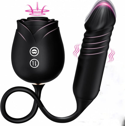 Rose Dual-Head Vibrator | 10 Suction Modes + G-Spot Thrusting | Adult Sex Toy for Women