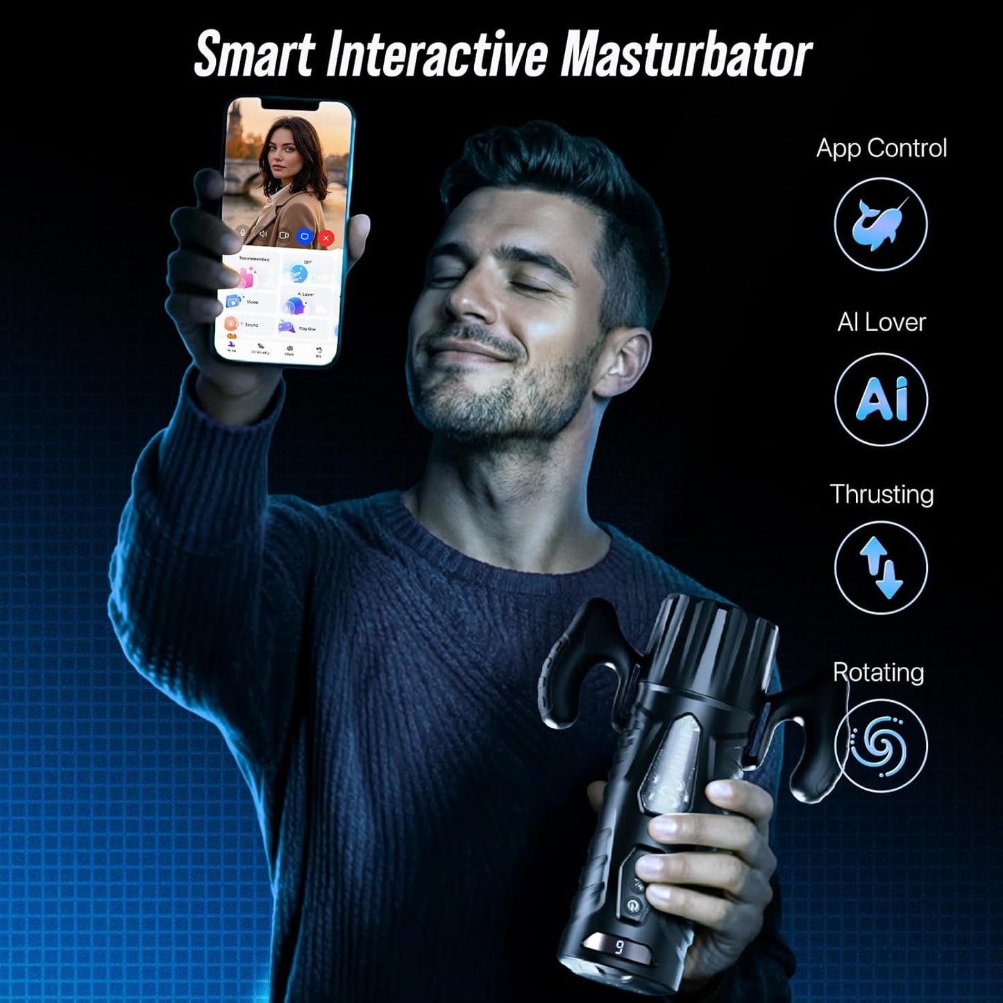 Men's airplane cup, 7-pin+7-turn mode, AI synchronization, hands-free+LCD screen, optional base/handle