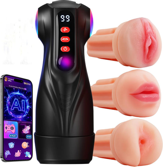 3-in-1 AI synchronized airplane cup: 9 suction+9 vibration, APP intelligent control, men's sexual massage.