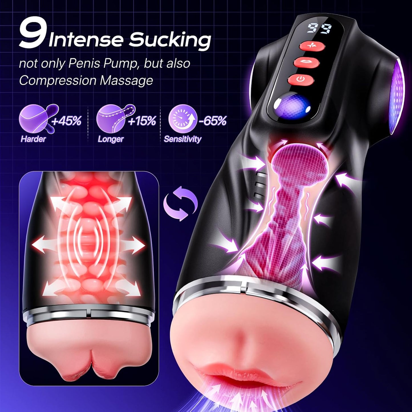 3-in-1 AI synchronized airplane cup: 9 suction+9 vibration, APP intelligent control, men's sexual massage.