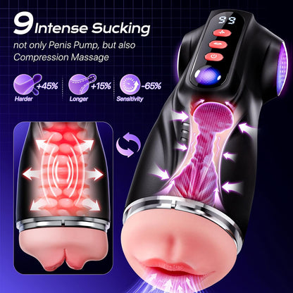 3-in-1 AI synchronized airplane cup: 9 suction+9 vibration, APP intelligent control, men's sexual massage.