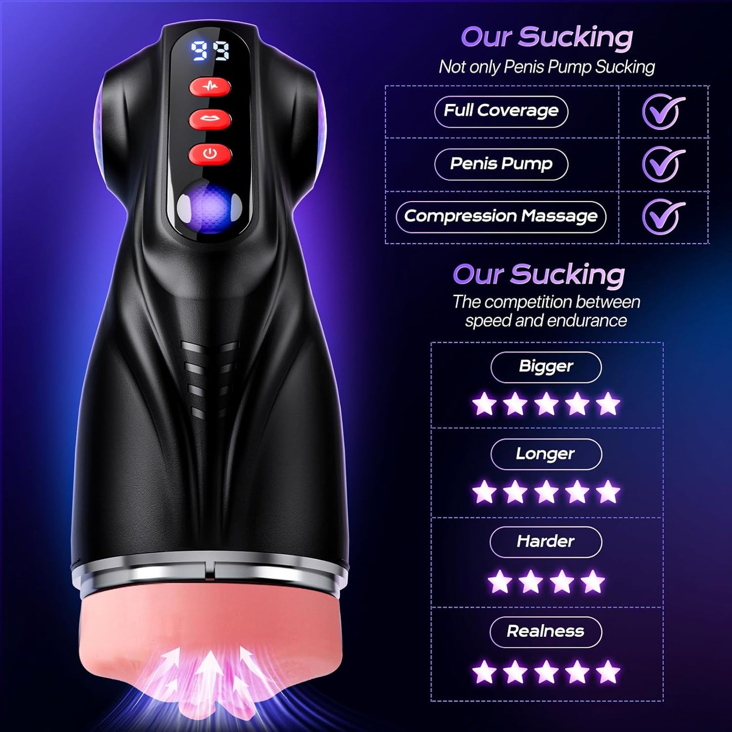 3-in-1 AI synchronized airplane cup: 9 suction+9 vibration, APP intelligent control, men's sexual massage.