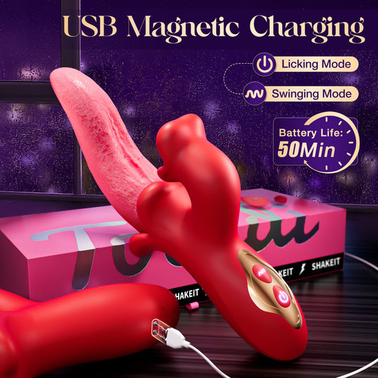 9 Licking+9 Vibration, Double Headed G-Spot clitoral synchronization, Rose Rabbit tongue vibrator.