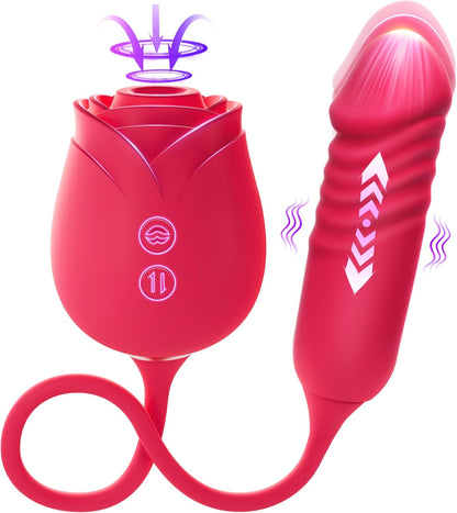 Rose Dual-Head Vibrator | 10 Suction Modes + G-Spot Thrusting | Adult Sex Toy for Women