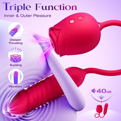 Rose Dual-Head Vibrator | 10 Suction Modes + G-Spot Thrusting | Adult Sex Toy for Women